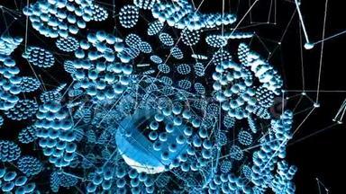抽象蓝色挥动三维网格或网格的脉动几何物体。 用作抽象的游戏景观.. 蓝色几何